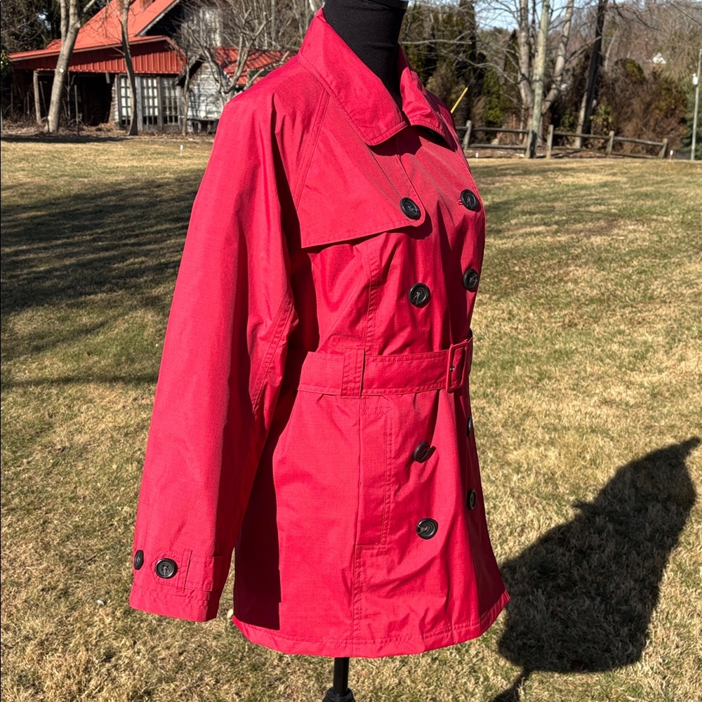 LL Bean Double Breasted Red Trench/w Rain Liner Coat Women’s Size Large Petite - Picture 8 of 14